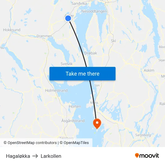 Hagaløkka to Larkollen map