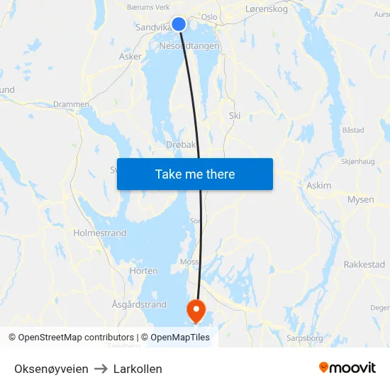 Oksenøyveien to Larkollen map