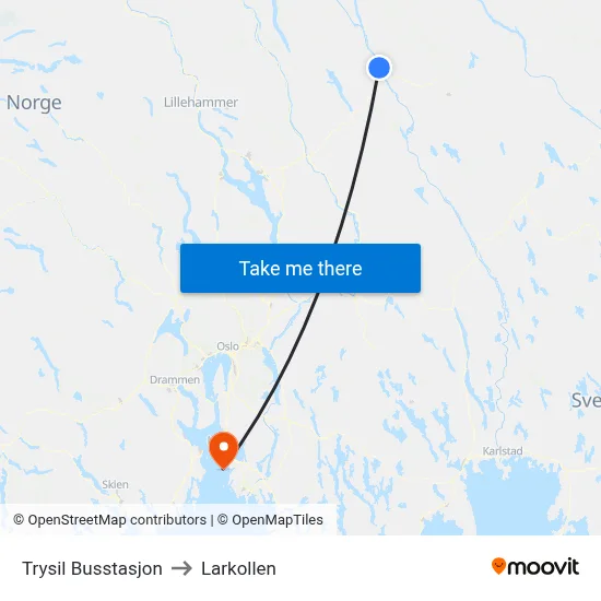 Trysil Busstasjon to Larkollen map