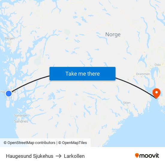 Haugesund Sjukehus to Larkollen map