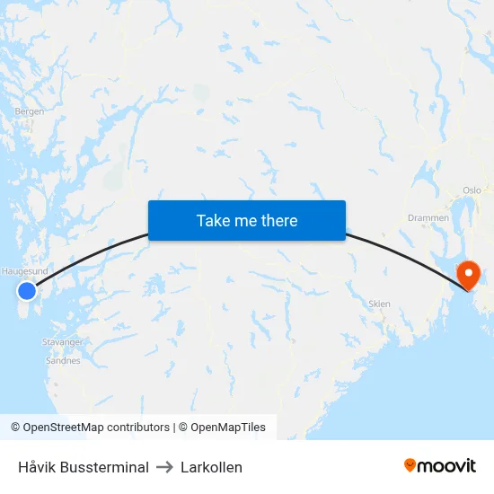 Håvik Bussterminal to Larkollen map