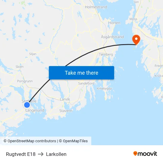 Rugtvedt E18 to Larkollen map