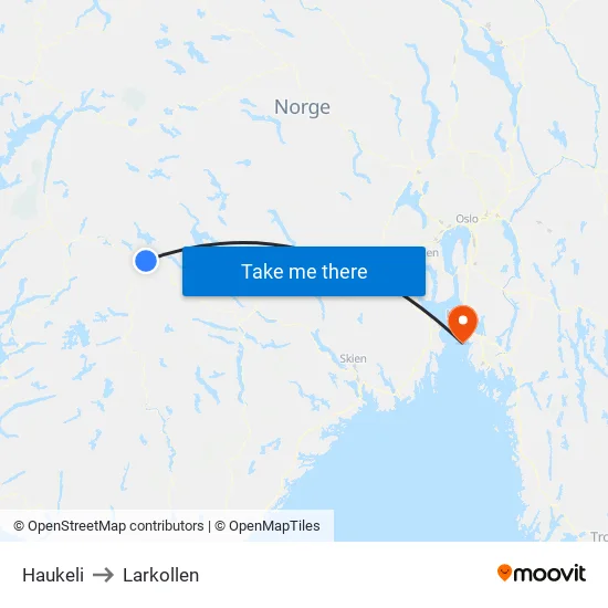 Haukeli to Larkollen map