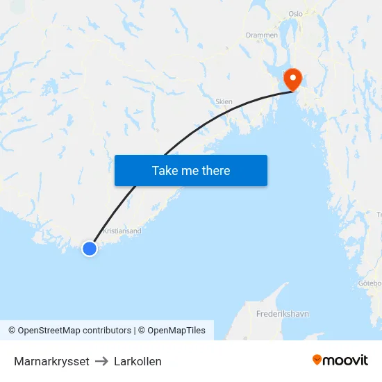 Marnarkrysset to Larkollen map