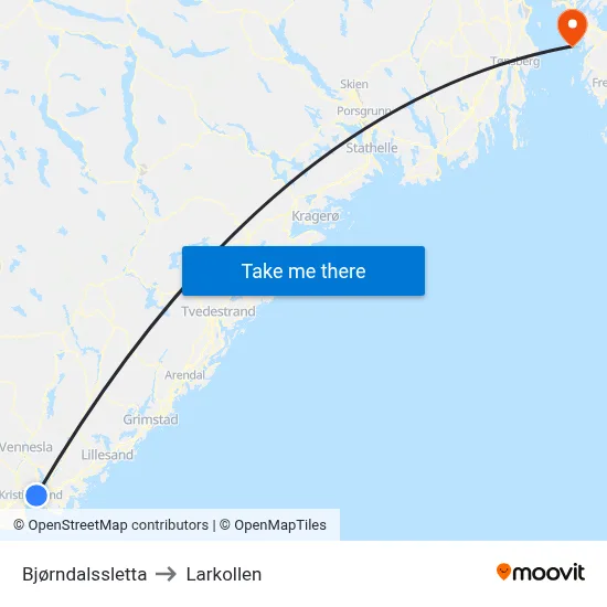 Bjørndalssletta to Larkollen map