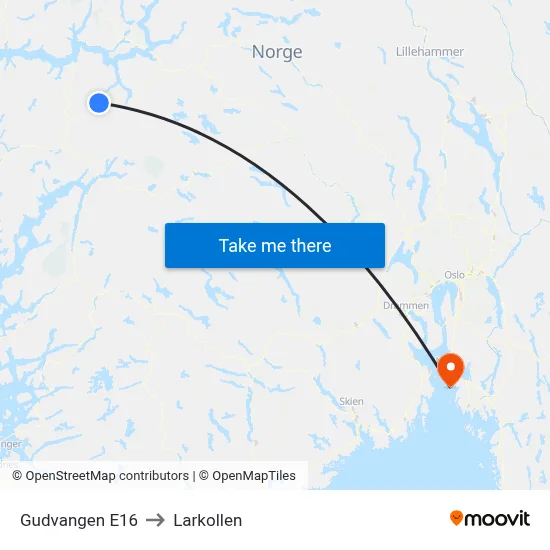 Gudvangen E16 to Larkollen map