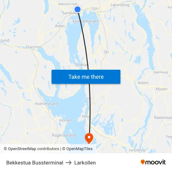 Bekkestua Bussterminal to Larkollen map