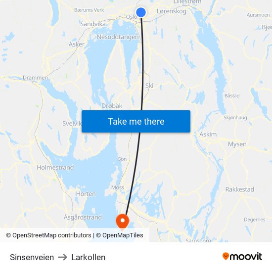 Sinsenveien to Larkollen map