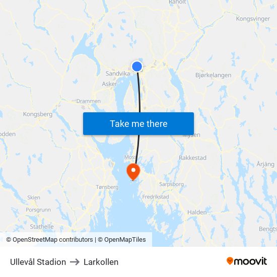 Ullevål Stadion to Larkollen map