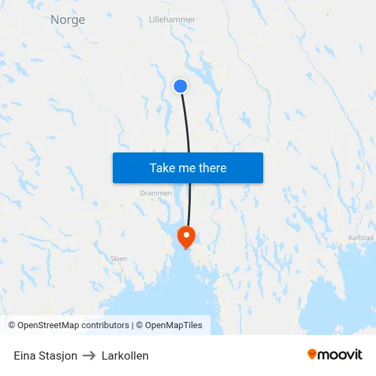 Eina Stasjon to Larkollen map