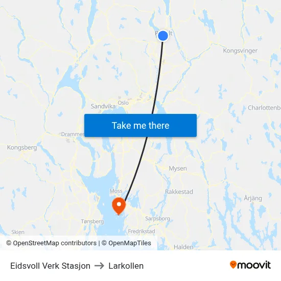 Eidsvoll Verk Stasjon to Larkollen map