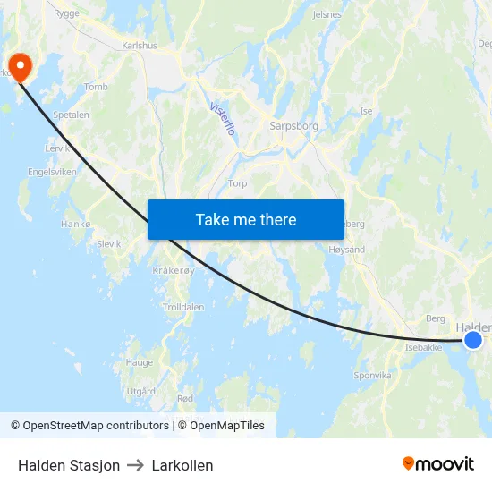 Halden Stasjon to Larkollen map