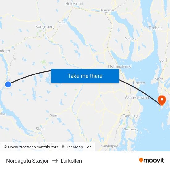 Nordagutu Stasjon to Larkollen map