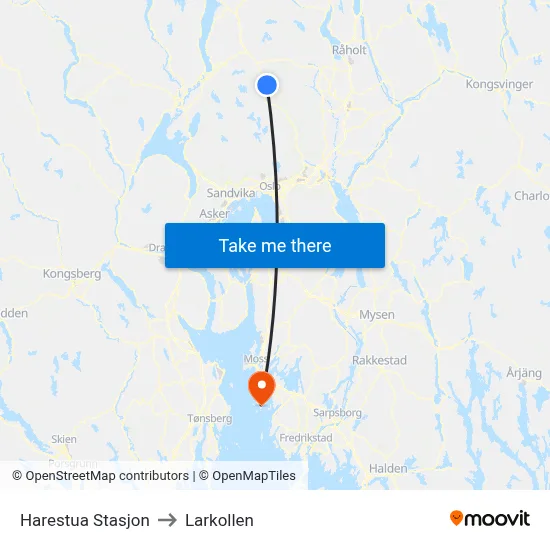 Harestua Stasjon to Larkollen map