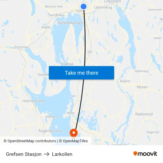 Grefsen Stasjon to Larkollen map