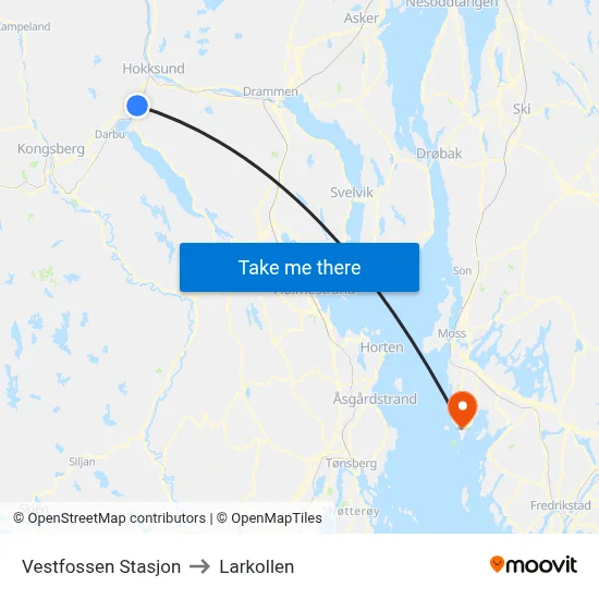 Vestfossen Stasjon to Larkollen map