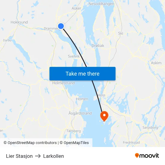 Lier Stasjon to Larkollen map