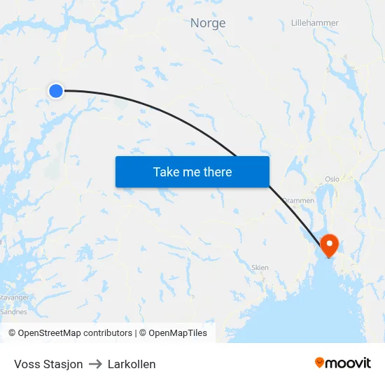 Voss Stasjon to Larkollen map
