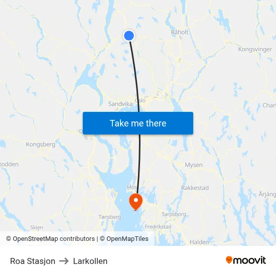 Roa Stasjon to Larkollen map