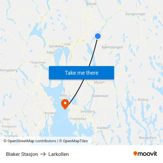 Blaker Stasjon to Larkollen map