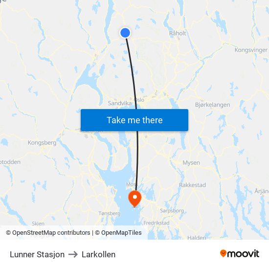 Lunner Stasjon to Larkollen map