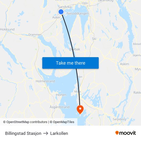 Billingstad Stasjon to Larkollen map