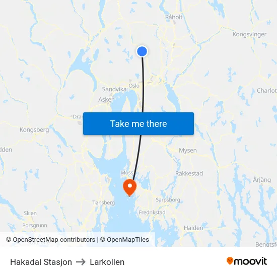 Hakadal Stasjon to Larkollen map