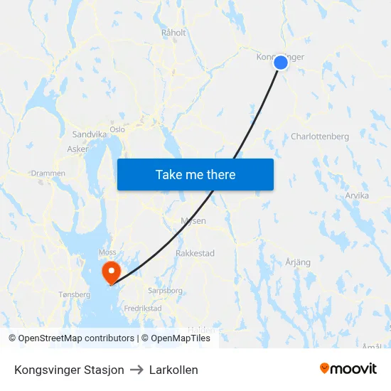 Kongsvinger Stasjon to Larkollen map