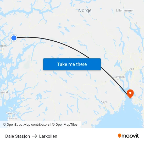 Dale Stasjon to Larkollen map