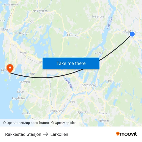 Rakkestad Stasjon to Larkollen map
