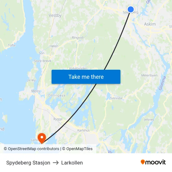 Spydeberg Stasjon to Larkollen map