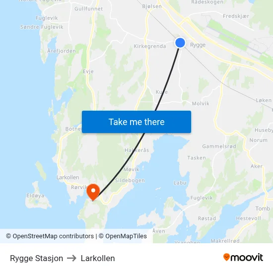 Rygge Stasjon to Larkollen map