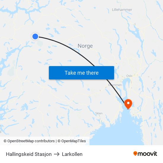 Hallingskeid Stasjon to Larkollen map