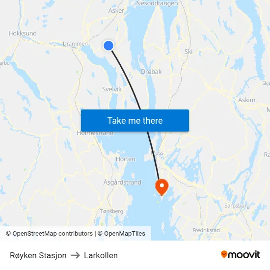Røyken Stasjon to Larkollen map