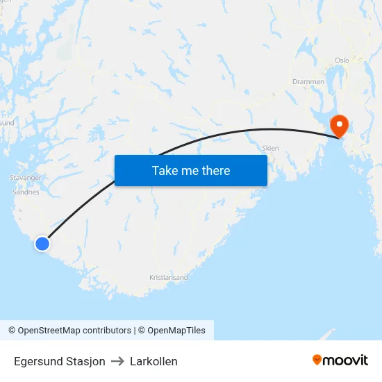 Egersund Stasjon to Larkollen map