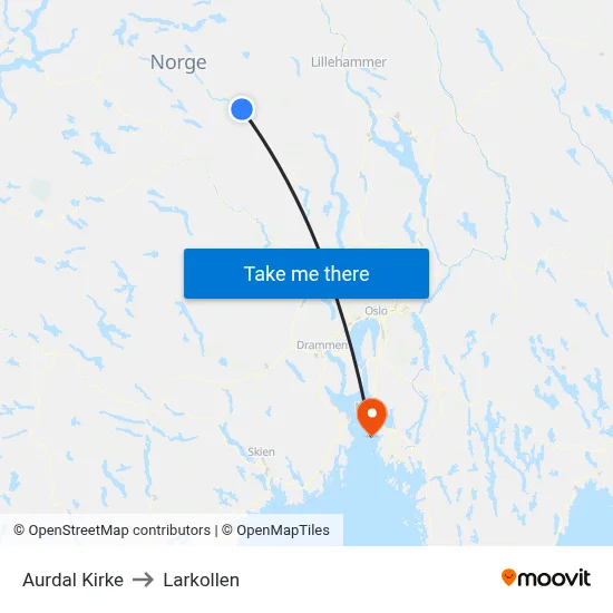 Aurdal Kirke to Larkollen map