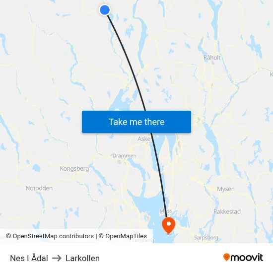 Nes I Ådal to Larkollen map