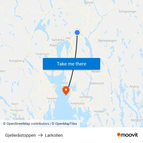 Gjelleråstoppen to Larkollen map