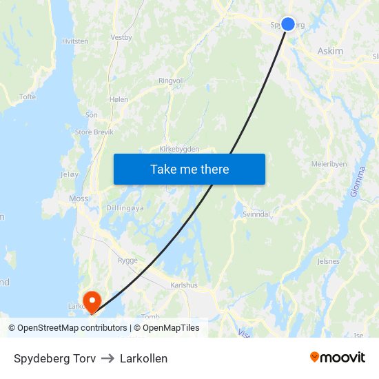 Spydeberg Torv to Larkollen map