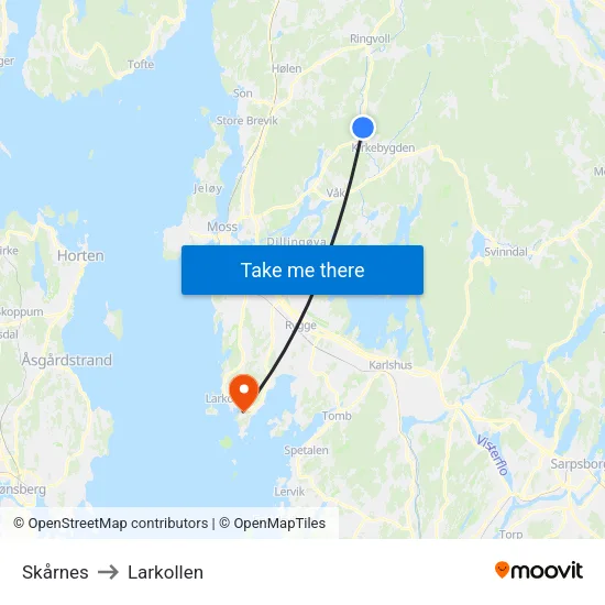 Skårnes to Larkollen map