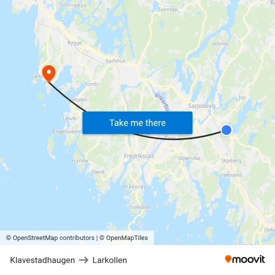 Klavestadhaugen to Larkollen map
