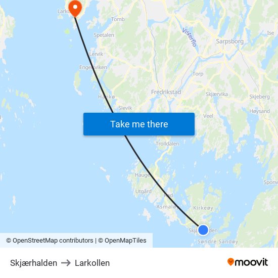 Skjærhalden to Larkollen map