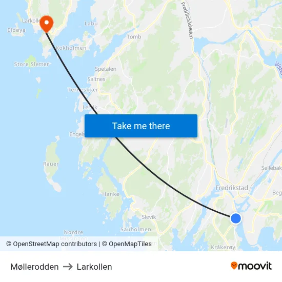 Møllerodden to Larkollen map
