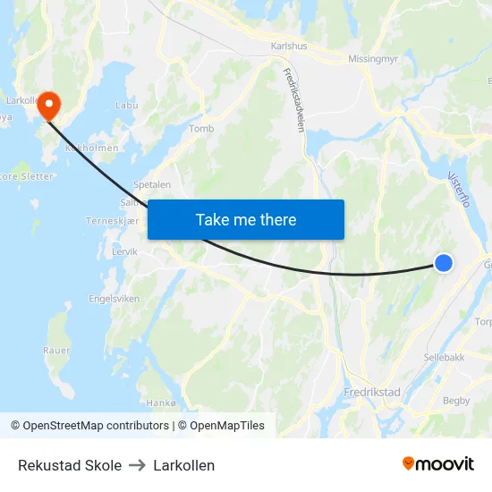 Rekustad Skole to Larkollen map