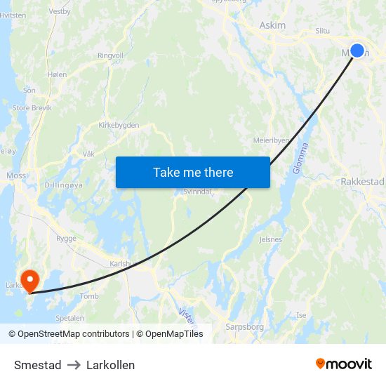 Smestad to Larkollen map