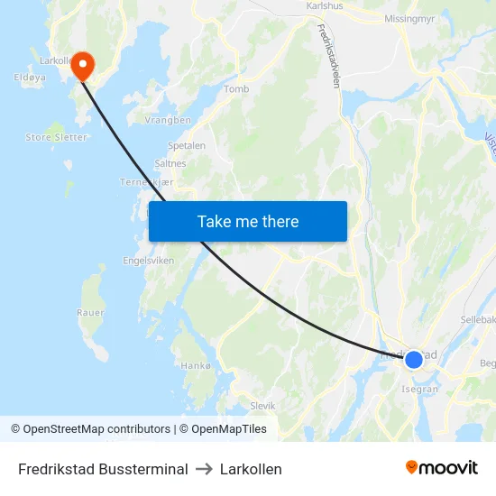 Fredrikstad Bussterminal to Larkollen map