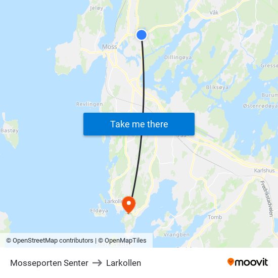 Mosseporten Senter to Larkollen map