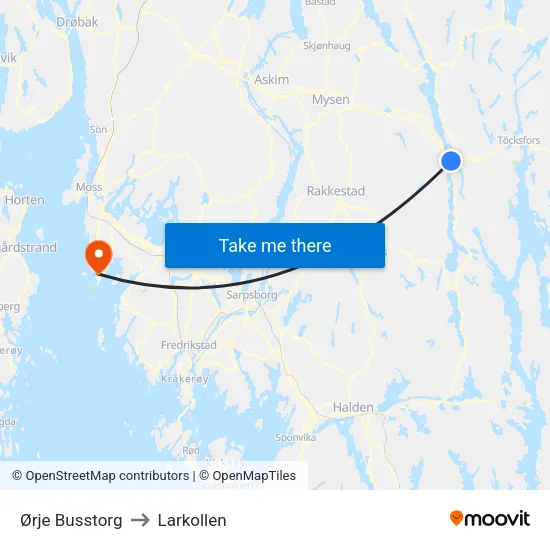 Ørje Busstorg to Larkollen map