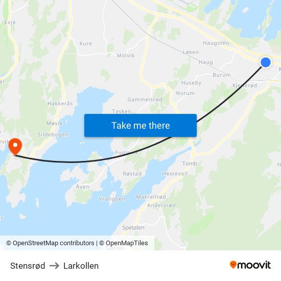 Stensrød to Larkollen map