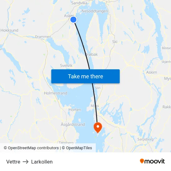 Vettre to Larkollen map